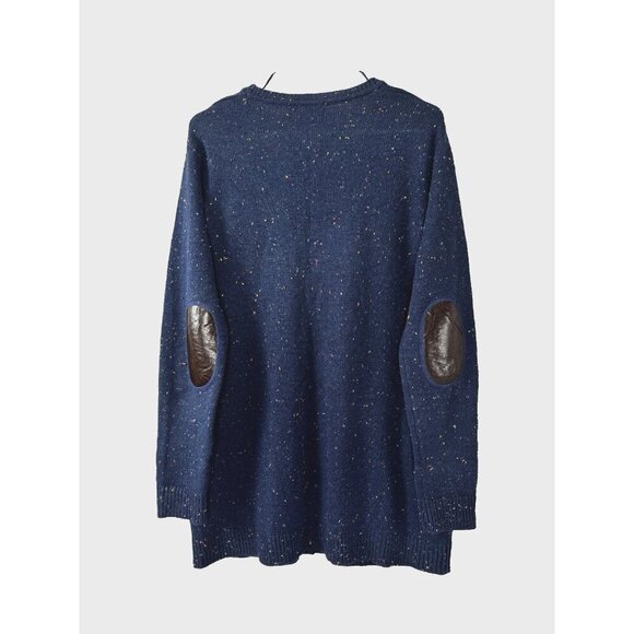 Professor Academia Grandpa Cardigan XL Navy Marled Knit Elbow Patch Y2K Retro - Picture 3 of 7